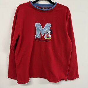 Vintage Y2K Mickey Charmer Red Fleece Pullover L Disney Jerry Leigh Embroidered